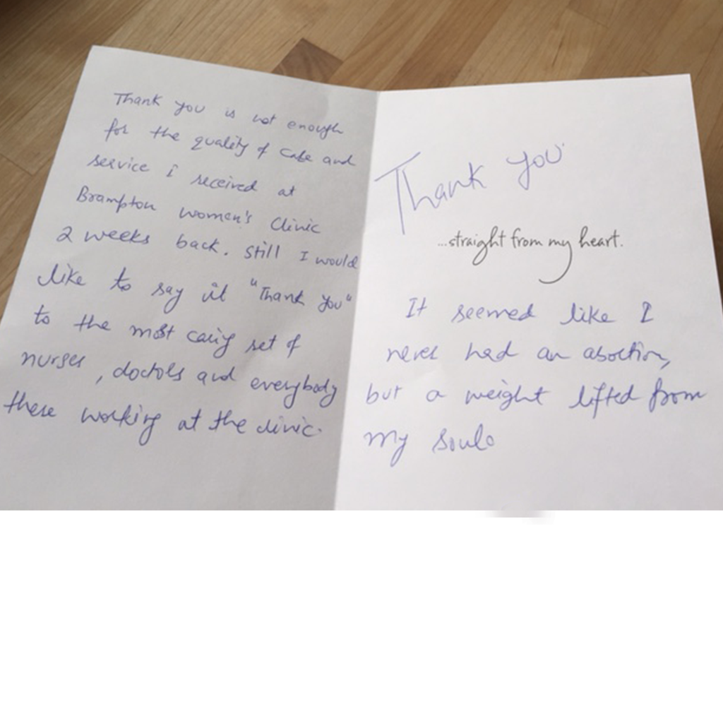 testimonial-brampton-womens-clinic-ontario-abortion-clinic-testimonial-10 Folded thank you card from a patient shared on the Brampton Women's Clinic testimonial page.