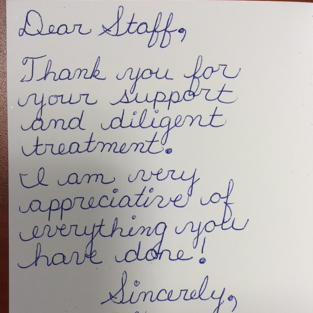 testimonial-brampton-womens-clinic-ontario-abortion-clinic-testimonial-12 A "Thank You" card with handwritten message for the supportive staff at Brampton Women's Clinic.